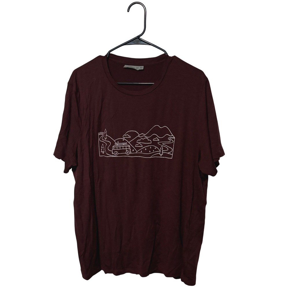 Icebreaker Tech Lite II Shirt Men XL Burgundy Merino Wool Combi Ski Trip Graphic